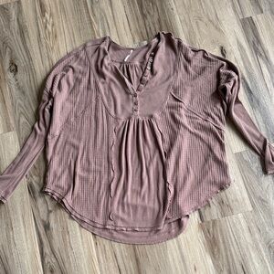 Free People Women's Ribbed Henley Top - Brown - Size Medium